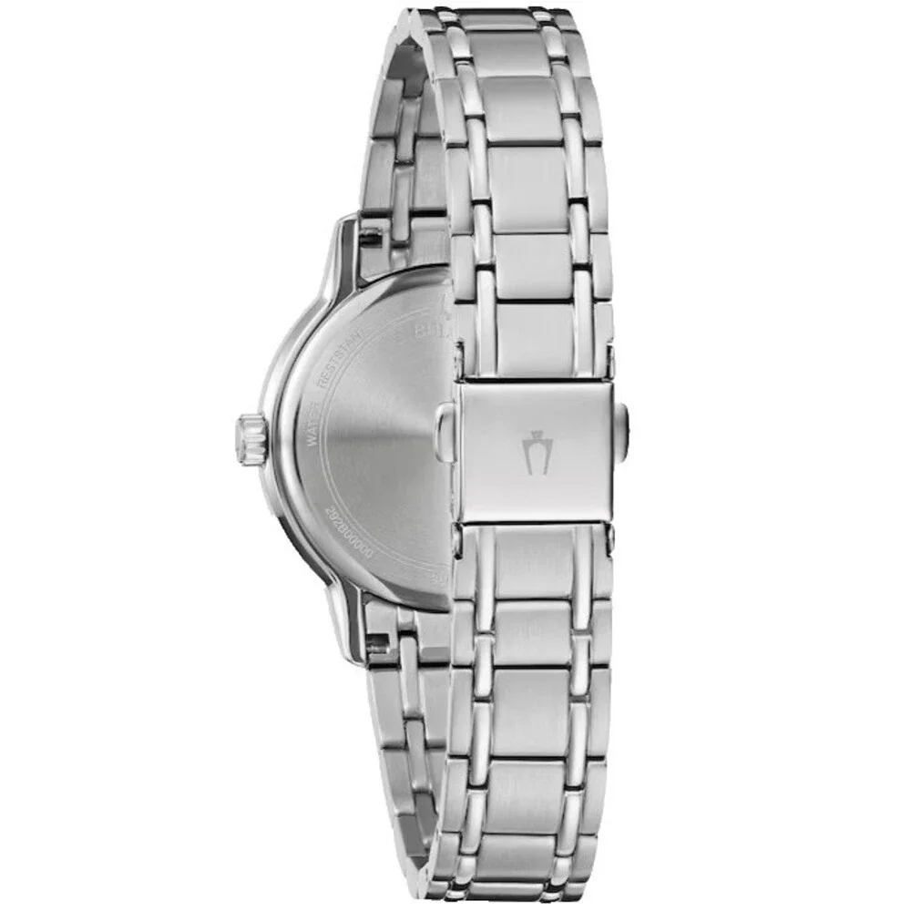 BULOVA CLASSIC 96P235 NAVY DIAL SILVER BRACELET QUARTZ 32MM WOMENS WATCH